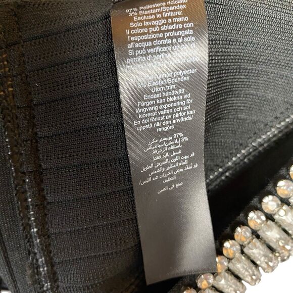 Karen Millen Embellished Fringe Bandage Top Black Crystal Overlay Cover-Up S - Picture 9 of 11